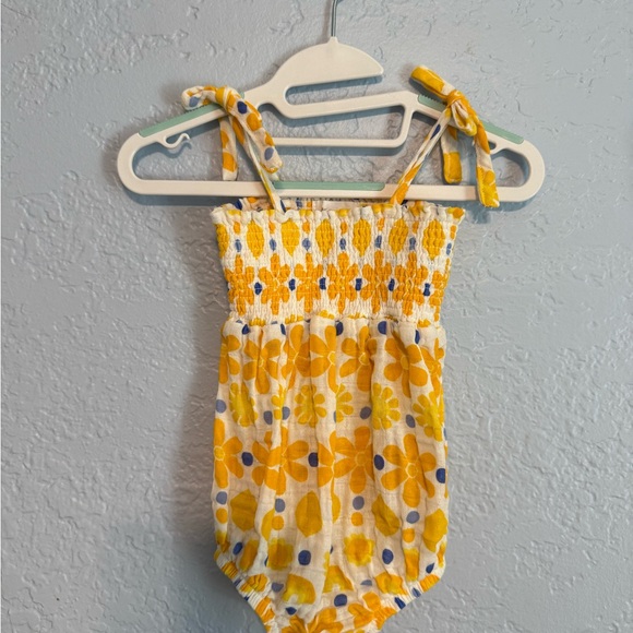 Angel Dear Yellow and Blue Floral Baby Bubble Romper NWOT - Picture 1 of 5